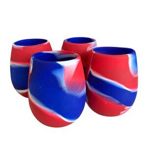Shark Skinzz Silicone Insulated Wine "Glasses" -Red, White, & Blue Swirled NWOT